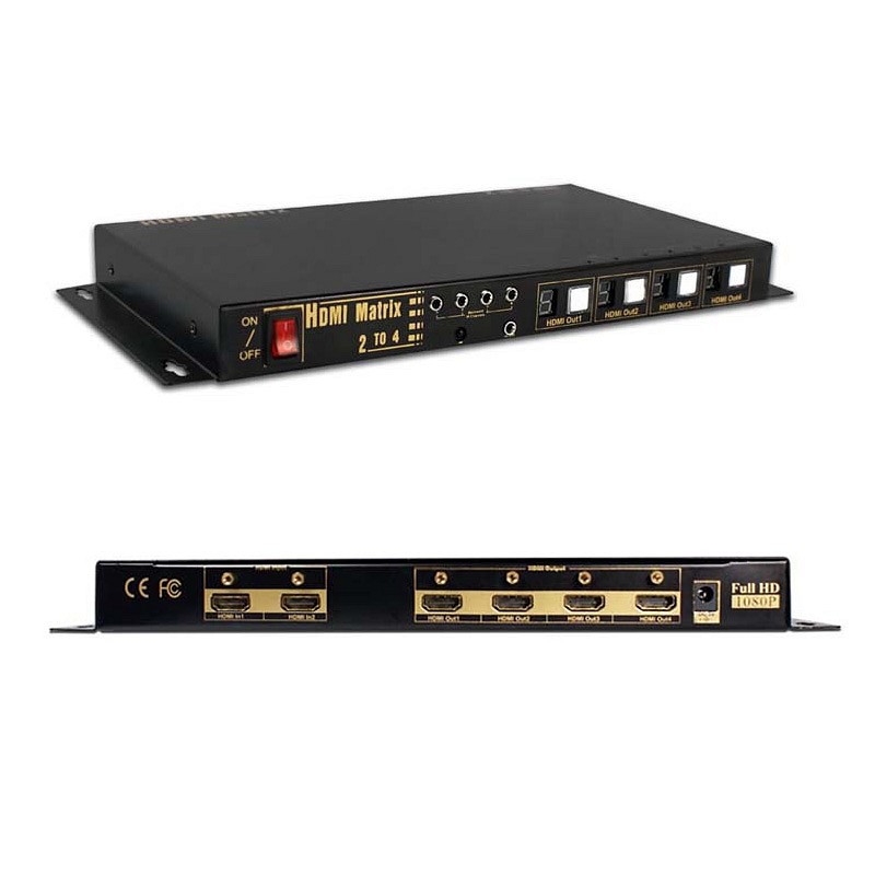 HDMI 2x4 Matrix with IR Remote Control Extension, 3D